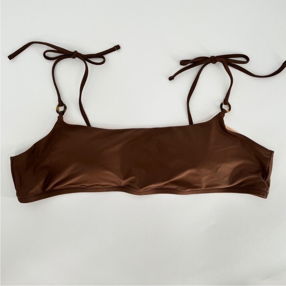 J. Crew Women's O Ring Bikini Swim Top Plus Size 3X Brown Tie Shoulder Beach - Picture 7 of 9